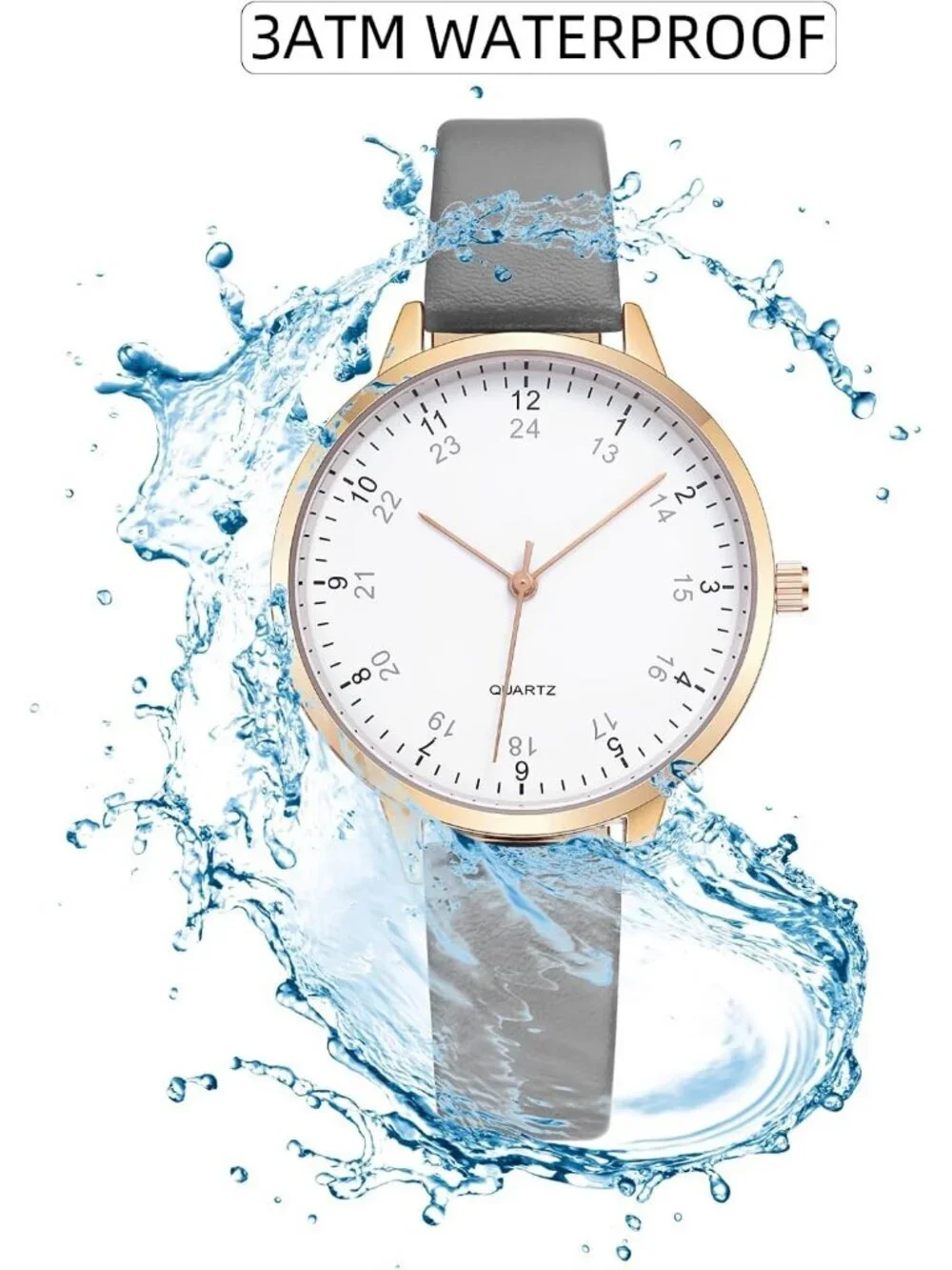 Women's Grey Analog Case Quartz Fashion Leather Mesh Strap Round Wrist Watch